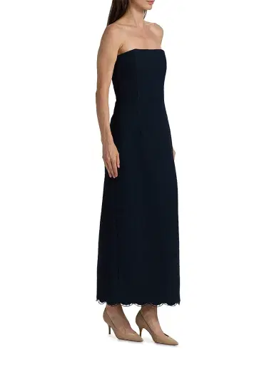 Oscar de la Renta Women's Scallop-Hem Tweed Strapless Column Gown | Thumbnail 4 Oscar de la Renta Women's Scallop-Hem Tweed Strapless Column Gown | Thumbnail 4