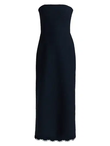 Oscar de la Renta Women's Scallop-Hem Tweed Strapless Column Gown | Thumbnail 1 Oscar de la Renta Women's Scallop-Hem Tweed Strapless Column Gown | Thumbnail 1