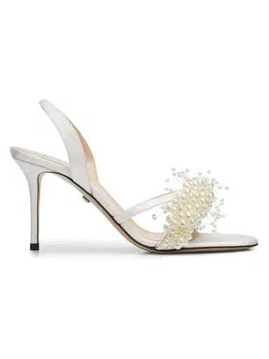 Mach & Mach Women's 85MM Imitation-Pearl-Embellished Satin Sandals | Thumbnail 1 Mach & Mach Women's 85MM Imitation-Pearl-Embellished Satin Sandals | Thumbnail 1