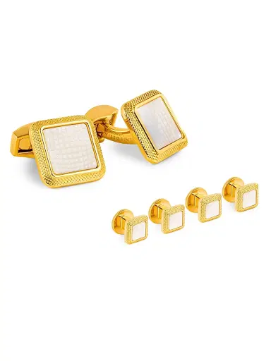 Tateossian Men's 3-Piece Goldtone & Mother Of Pearl Cufflinks & Studs Set - White | Thumbnail 1 Tateossian Men's 3-Piece Goldtone & Mother Of Pearl Cufflinks & Studs Set - White | Thumbnail 1