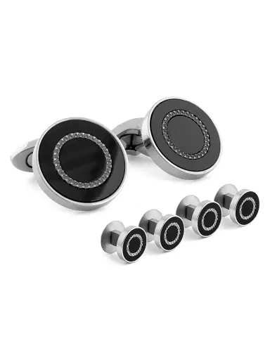 Tateossian Men's Round Titanium & Black Agate 6-Piece Tuxedo Studs & Cufflinks Set - Black | Thumbnail 1 Tateossian Men's Round Titanium & Black Agate 6-Piece Tuxedo Studs & Cufflinks Set - Black | Thumbnail 1