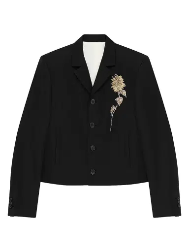 Givenchy Men's Embellished Single-Breasted Cropped Jacket in Wool - Black | Thumbnail 1 Givenchy Men's Embellished Single-Breasted Cropped Jacket in Wool - Black | Thumbnail 1