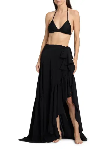 Chiara Boni La Petite Robe Women's Iggy Ruffle Wrap Maxi Sarong - Black | Thumbnail 2 Chiara Boni La Petite Robe Women's Iggy Ruffle Wrap Maxi Sarong - Black | Thumbnail 2