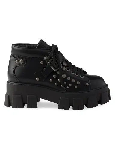 Prada Women's Monolith Studded Leather Booties - Black | Thumbnail 1 Prada Women's Monolith Studded Leather Booties - Black | Thumbnail 1