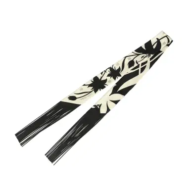 HERMÈS Hermes "Bouquet Final" Cream and Black Fringe Silk Twilly | Thumbnail 2 HERMÈS Hermes "Bouquet Final" Cream and Black Fringe Silk Twilly | Thumbnail 2