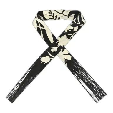 HERMÈS Hermes "Bouquet Final" Cream and Black Fringe Silk Twilly | Thumbnail 1 HERMÈS Hermes "Bouquet Final" Cream and Black Fringe Silk Twilly | Thumbnail 1