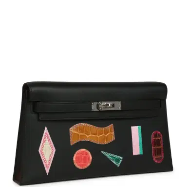 HERMÈS Hermes Kelly Elan Broderie Black Bet-Tab Swift, Niloticus Crocodile and Alligator Palladium Hardware | Thumbnail 2 HERMÈS Hermes Kelly Elan Broderie Black Bet-Tab Swift, Niloticus Crocodile and Alligator Palladium Hardware | Thumbnail 2