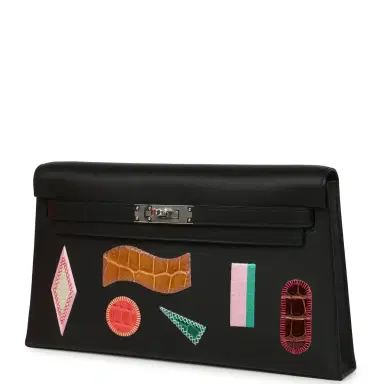 HERMÈS Hermes Kelly Elan Broderie Black Bet-Tab Swift, Niloticus Crocodile and Alligator Palladium Hardware | Thumbnail 5 HERMÈS Hermes Kelly Elan Broderie Black Bet-Tab Swift, Niloticus Crocodile and Alligator Palladium Hardware | Thumbnail 5
