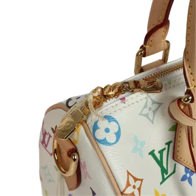 Louis Vuitton Louis Vuitton X Takashi Murakami Speedy 25 Bandouliere White Multicolored Monogram Gold Hardware | Thumbnail 9 Louis Vuitton Louis Vuitton X Takashi Murakami Speedy 25 Bandouliere White Multicolored Monogram Gold Hardware | Thumbnail 9