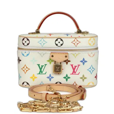 Louis Vuitton Louis Vuitton X Takashi Murakami Vanity Chain Pouch White Multicolor Monogram Gold Hardware | Thumbnail 1 Louis Vuitton Louis Vuitton X Takashi Murakami Vanity Chain Pouch White Multicolor Monogram Gold Hardware | Thumbnail 1