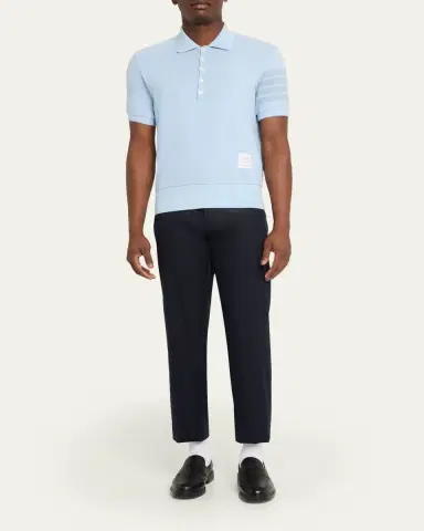 Thom Browne Men's Garment Dyed Jersey 4-Bar Polo Shirt | Thumbnail 2 Thom Browne Men's Garment Dyed Jersey 4-Bar Polo Shirt | Thumbnail 2