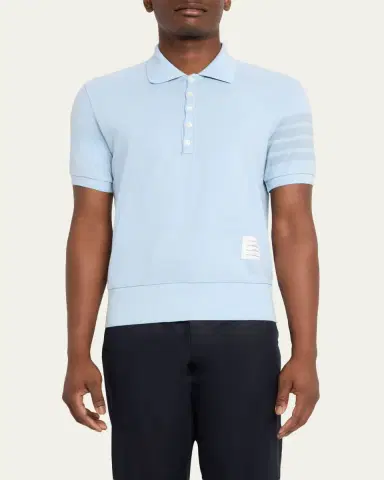 Thom Browne Men's Garment Dyed Jersey 4-Bar Polo Shirt | Thumbnail 4 Thom Browne Men's Garment Dyed Jersey 4-Bar Polo Shirt | Thumbnail 4