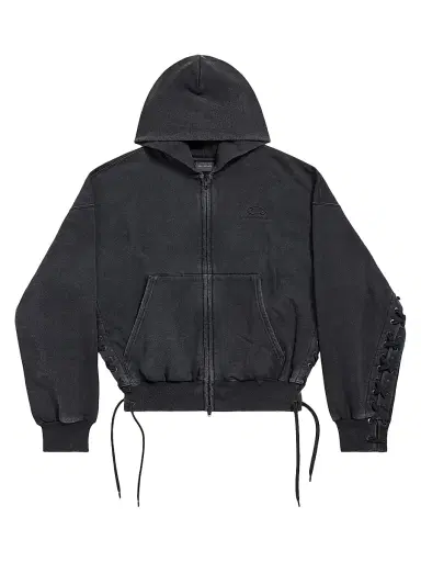 Balenciaga Women's Loop Sports Icon Lace-Up Hoodie - Faded Black | Thumbnail 1 Balenciaga Women's Loop Sports Icon Lace-Up Hoodie - Faded Black | Thumbnail 1