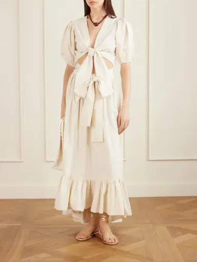 Lisa Marie Fernandez Nicole Tie-detailed Asymmetric Pleated Tiered Cotton-poplin Maxi Skirt | Thumbnail 2 Lisa Marie Fernandez Nicole Tie-detailed Asymmetric Pleated Tiered Cotton-poplin Maxi Skirt | Thumbnail 2