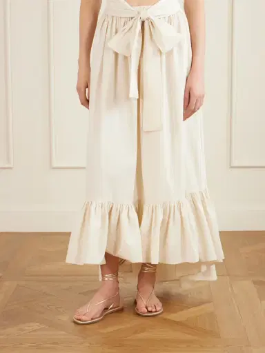 Lisa Marie Fernandez Nicole Tie-detailed Asymmetric Pleated Tiered Cotton-poplin Maxi Skirt | Thumbnail 3 Lisa Marie Fernandez Nicole Tie-detailed Asymmetric Pleated Tiered Cotton-poplin Maxi Skirt | Thumbnail 3
