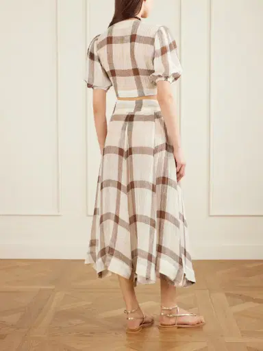 Lisa Marie Fernandez Tie-detailed Checked Linen-blend Gauze Midi Skirt | Thumbnail 4 Lisa Marie Fernandez Tie-detailed Checked Linen-blend Gauze Midi Skirt | Thumbnail 4