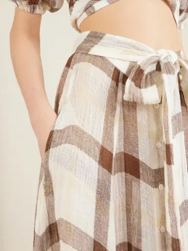 Lisa Marie Fernandez Tie-detailed Checked Linen-blend Gauze Midi Skirt | Thumbnail 5 Lisa Marie Fernandez Tie-detailed Checked Linen-blend Gauze Midi Skirt | Thumbnail 5