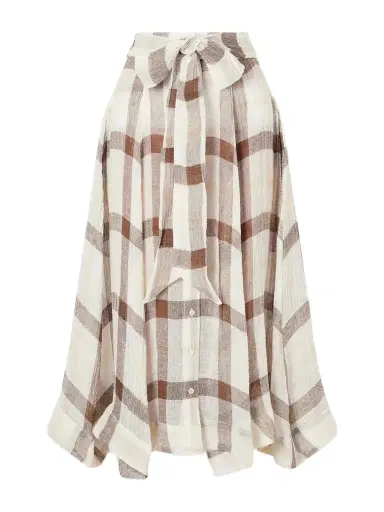 Lisa Marie Fernandez Tie-detailed Checked Linen-blend Gauze Midi Skirt | Thumbnail 1 Lisa Marie Fernandez Tie-detailed Checked Linen-blend Gauze Midi Skirt | Thumbnail 1