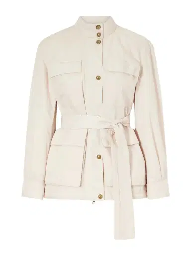 Moncler Maitake Appliquéd Belted Gabardine Jacket | Thumbnail 1 Moncler Maitake Appliquéd Belted Gabardine Jacket | Thumbnail 1