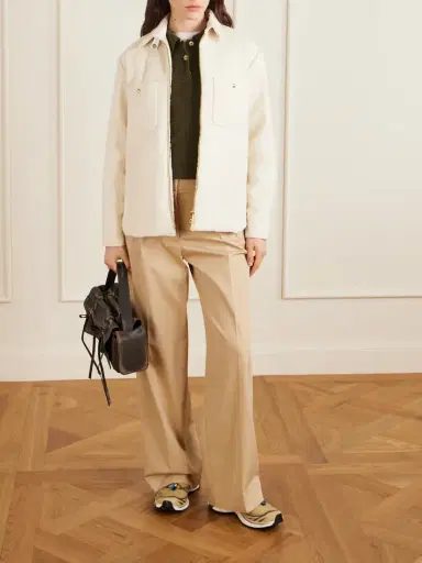 Moncler Appliquéd Pleated Cotton-twill Wide-leg Pants | Thumbnail 2 Moncler Appliquéd Pleated Cotton-twill Wide-leg Pants | Thumbnail 2