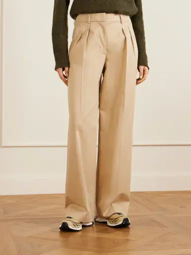 Moncler Appliquéd Pleated Cotton-twill Wide-leg Pants | Thumbnail 3 Moncler Appliquéd Pleated Cotton-twill Wide-leg Pants | Thumbnail 3