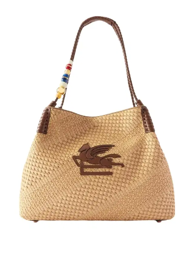 Embellished Leather-trimmed Straw Tote Embellished Leather-trimmed Straw Tote