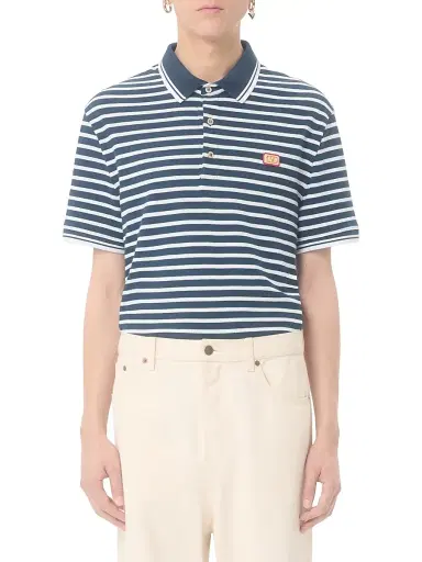 Valentino Garavani Men's Cotton Piqué Polo with VLogo Patch - White Blue | Thumbnail 2 Valentino Garavani Men's Cotton Piqué Polo with VLogo Patch - White Blue | Thumbnail 2