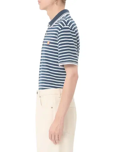 Valentino Garavani Men's Cotton Piqué Polo with VLogo Patch - White Blue | Thumbnail 3 Valentino Garavani Men's Cotton Piqué Polo with VLogo Patch - White Blue | Thumbnail 3
