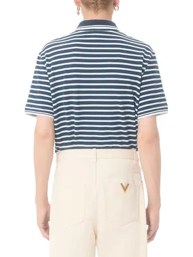 Valentino Garavani Men's Cotton Piqué Polo with VLogo Patch - White Blue | Thumbnail 4 Valentino Garavani Men's Cotton Piqué Polo with VLogo Patch - White Blue | Thumbnail 4