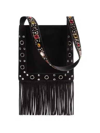 Valentino Garavani Women's Nellcôte Embroidered Shoulder Bag with Fringes - Black Multi | Thumbnail 2 Valentino Garavani Women's Nellcôte Embroidered Shoulder Bag with Fringes - Black Multi | Thumbnail 2