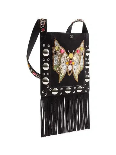 Valentino Garavani Women's Nellcôte Embroidered Shoulder Bag with Fringes - Black Multi | Thumbnail 3 Valentino Garavani Women's Nellcôte Embroidered Shoulder Bag with Fringes - Black Multi | Thumbnail 3