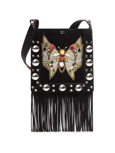 Valentino Garavani Women's Nellcôte Embroidered Shoulder Bag with Fringes - Black Multi | Thumbnail 1 Valentino Garavani Women's Nellcôte Embroidered Shoulder Bag with Fringes - Black Multi | Thumbnail 1