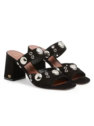 Valentino Garavani Women's Nellcote 75MM Slide Sandals in Split Leather - Black - Size 5.5 | Thumbnail 2 Valentino Garavani Women's Nellcote 75MM Slide Sandals in Split Leather - Black - Size 5.5 | Thumbnail 2