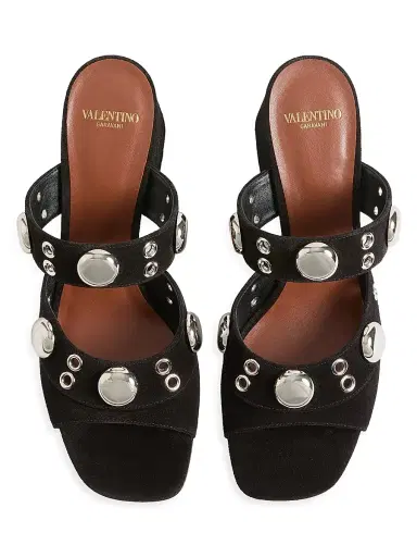 Valentino Garavani Women's Nellcote 75MM Slide Sandals in Split Leather - Black - Size 5.5 | Thumbnail 4 Valentino Garavani Women's Nellcote 75MM Slide Sandals in Split Leather - Black - Size 5.5 | Thumbnail 4