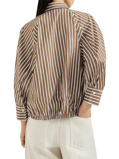 Brunello Cucinelli Women's Cotton Shadow Stripe Poplin Shirt with Monili - Brown | Thumbnail 3 Brunello Cucinelli Women's Cotton Shadow Stripe Poplin Shirt with Monili - Brown | Thumbnail 3