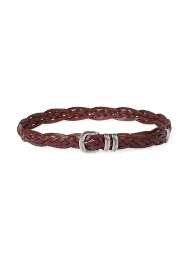 Brunello Cucinelli Men's Braided Calfskin Belt with Detailed Buckle and Tip - Tobacco | Thumbnail 1 Brunello Cucinelli Men's Braided Calfskin Belt with Detailed Buckle and Tip - Tobacco | Thumbnail 1
