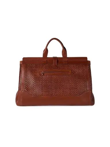 Brunello Cucinelli Men's Braided Leather and Cowhide Doctor Bag - Cognac | Thumbnail 4 Brunello Cucinelli Men's Braided Leather and Cowhide Doctor Bag - Cognac | Thumbnail 4