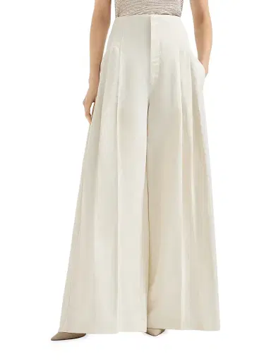 Brunello Cucinelli Women's Cotton and Ramie Twill Maxi Pants - Butter | Thumbnail 2 Brunello Cucinelli Women's Cotton and Ramie Twill Maxi Pants - Butter | Thumbnail 2
