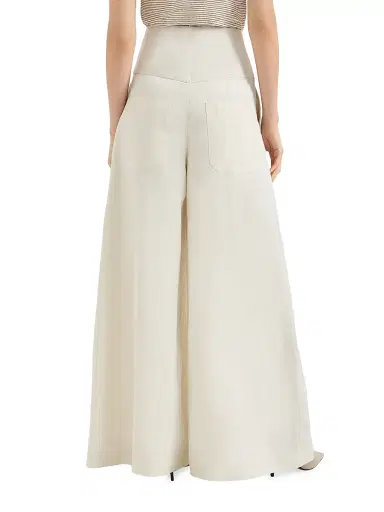 Brunello Cucinelli Women's Cotton and Ramie Twill Maxi Pants - Butter | Thumbnail 4 Brunello Cucinelli Women's Cotton and Ramie Twill Maxi Pants - Butter | Thumbnail 4
