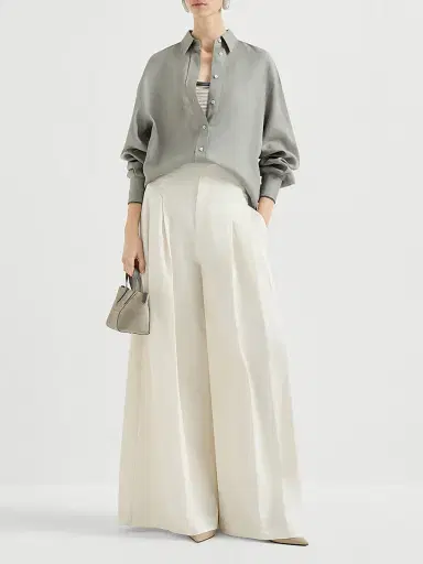 Brunello Cucinelli Women's Cotton and Ramie Twill Maxi Pants - Butter | Thumbnail 6 Brunello Cucinelli Women's Cotton and Ramie Twill Maxi Pants - Butter | Thumbnail 6