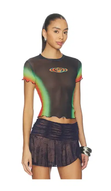 Casablanca Scallop Short Sleeve Printed Mesh Top | Thumbnail 2 Casablanca Scallop Short Sleeve Printed Mesh Top | Thumbnail 2