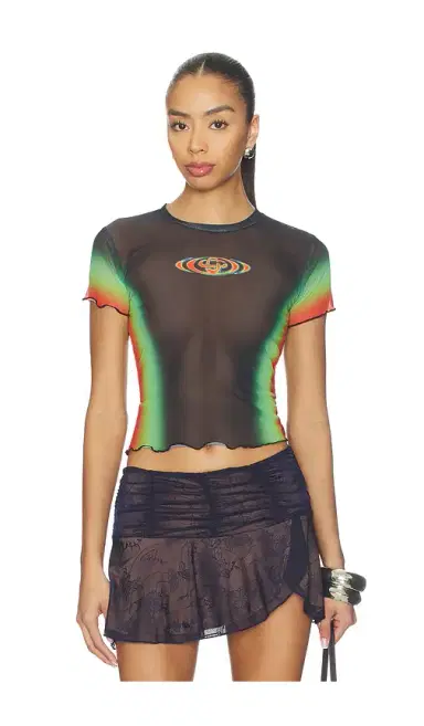 Casablanca Scallop Short Sleeve Printed Mesh Top | Thumbnail 1 Casablanca Scallop Short Sleeve Printed Mesh Top | Thumbnail 1