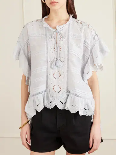 Marant Étoile Payton Lace-trimmed Embroidered Cotton Blouse | Thumbnail 3 Marant Étoile Payton Lace-trimmed Embroidered Cotton Blouse | Thumbnail 3
