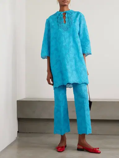 Valentino Garavani Broderie Anglaise Cotton Bootcut Pants | Thumbnail 2 Valentino Garavani Broderie Anglaise Cotton Bootcut Pants | Thumbnail 2