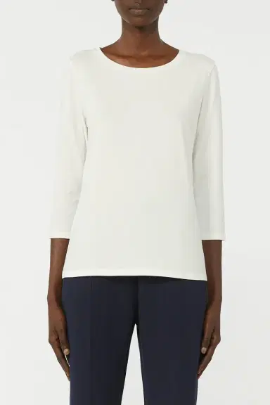 Max Mara Three Quarter Sleeve Stretch Tee - White | Thumbnail 2 Max Mara Three Quarter Sleeve Stretch Tee - White | Thumbnail 2