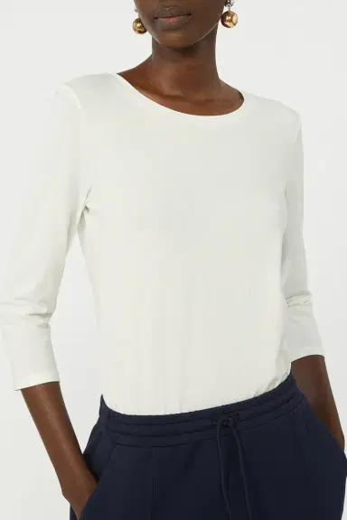 Max Mara Three Quarter Sleeve Stretch Tee - White | Thumbnail 3 Max Mara Three Quarter Sleeve Stretch Tee - White | Thumbnail 3