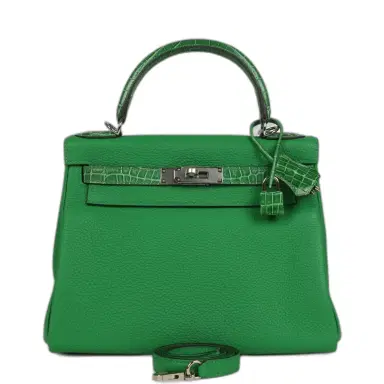 HERMÈS Hermes Kelly Retourne 28 Bambou Togo and Shiny Niloticus Crocodile Touch Palladium Hardware | Thumbnail 1 HERMÈS Hermes Kelly Retourne 28 Bambou Togo and Shiny Niloticus Crocodile Touch Palladium Hardware | Thumbnail 1