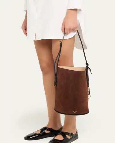 Alaïa Small Smooth Suede & Leather Curved Bucket Bag | Thumbnail 2 Alaïa Small Smooth Suede & Leather Curved Bucket Bag | Thumbnail 2