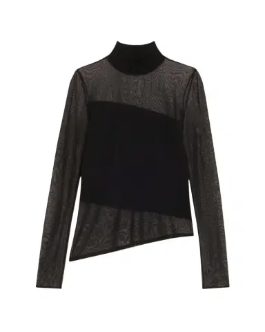 Jason Wu Collection Mock-Neck Asymmetric Sheer Merino Wool Sweater | Thumbnail 1 Jason Wu Collection Mock-Neck Asymmetric Sheer Merino Wool Sweater | Thumbnail 1