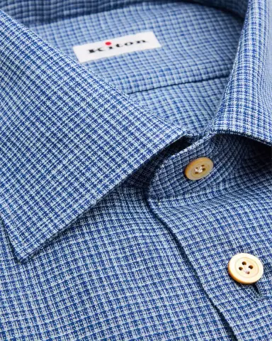 Kiton Men's Micro-Check Linen Blend Dress Shirt | Thumbnail 2 Kiton Men's Micro-Check Linen Blend Dress Shirt | Thumbnail 2